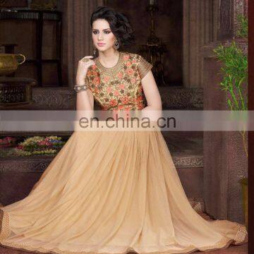 Party wear beige gown with zari work elegant suits for girls and woman