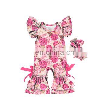 Bright Pink Blooming Flower Pattern Printing Romper Jumpsuit Baby Knitted Romper One Piece Jumpsuit for Wholesale Price photo-4
