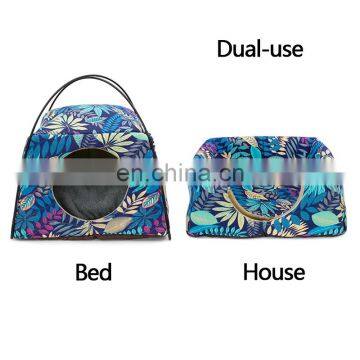 Dropshipping Cat House Leaves Pattern Creative Dual-use Cat Bed All Season Sleeping Bag for Cat Pet photo-2