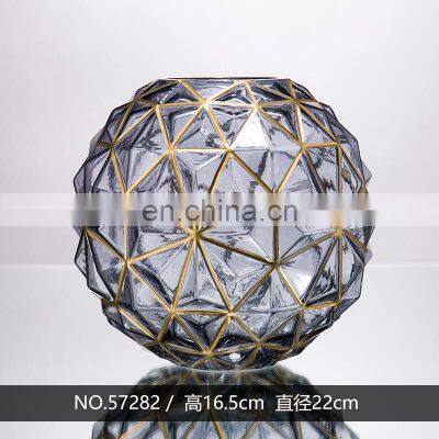 Luxury Modern Glass Gold Line Plated Colored Crystal Flower Vase For Home Decoration photo-3