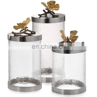 Pomegranate Orchid Lid Stainless Steel & Glass Fancy Canister photo-5