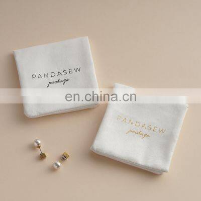 PandaSew Custom Logo Luxury Jewelry Packaging Bag White Suede Envelope Style Jewelry Pouch