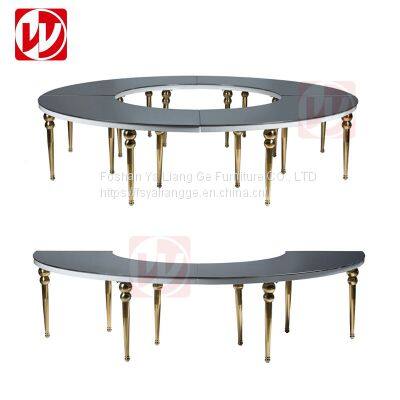 Luxury Golden Wedding Table Wholesale Event Rental Round Half-Moon Shape Stainless Steel Banquet Dining Table photo-5
