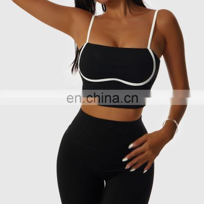 Factory Sale Contrasting Colors Backless Sports Bras Sling Straps Yoga Fitness Tops