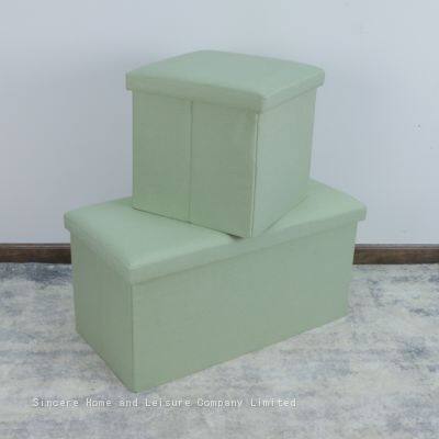 Foldable Storage Linen Ottoman-Light Green photo-5