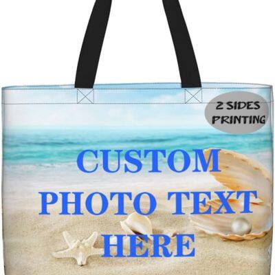 Tote Bag Custom with Logo Personalized Bags for Women Customized Your Own Picture Name Text Totebag Womens Handmade Bags with Zipper Shopping Work Beach Travel Grocery Both Side Printing