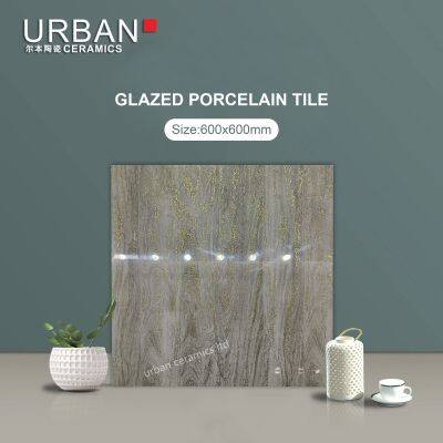 Luxury Hotel Golded 600X600mm Ceramic Non Slip Glazed Rustic Porcelain Floor Wall Tile