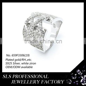 SLS Jewelry 2015 Most popular different design ring jewelry in 925 silver rhodium plated white zircon rings