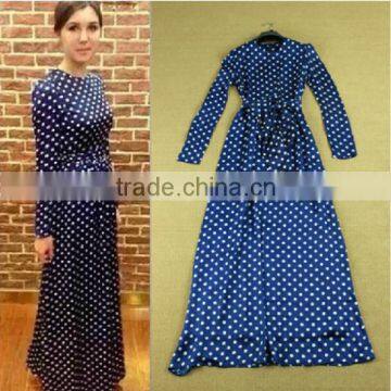 2014 Fashion Sutumn Ainter Women Slim Polka Dot print Bow 100% Silk & Long-sleeve Elegant Full dress