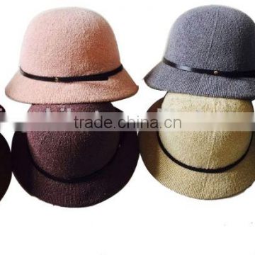 pu band colored machine made cotton summer ladies's hat