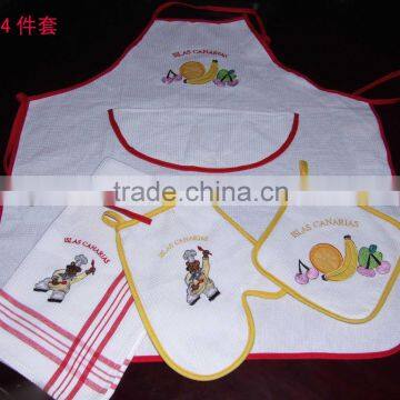 Waffle Embroidery Apron Set Kitchen