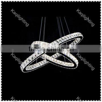 Crystal LED Pendant Lamp Stainless Steel Fixture Chandelier Light with Two Unique Rings