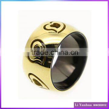 Stainless Steel Laser-Cut Widen Gold Plated Heart Rings