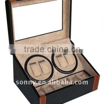 Quad Black leather watch winder packaging box