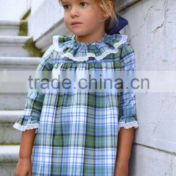 The latest design baby Woven cotton dress with chequered pictures