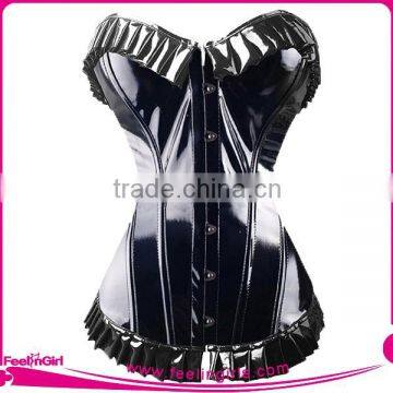 Wholesale Top Sale Spiked Black Leather Corset Bodysuit