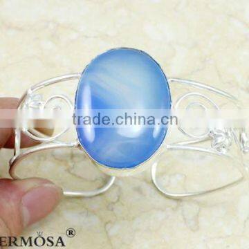 Natural Stone Wonderful BLUE BOTSWANA 925 Sterling Silver Open Cuff Bangle