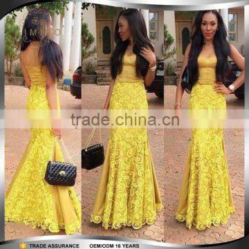 OEM Supply Dashiki African Yellow Lace Dresses for Women