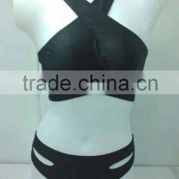 2016 Summer New Black Sexy Plus Size Swimwear Cross Halter Top High Neck Bikini Set Women Swimwear Bikini photo-2