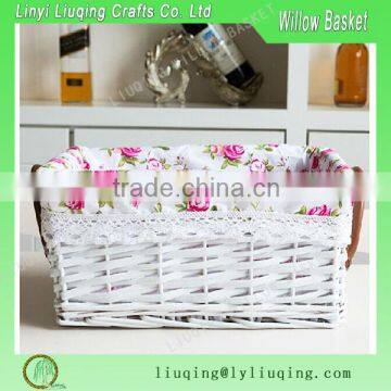 White custom made wicker baskets for storage with linners