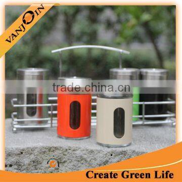 80ml Round Oil Bottles & Spice Jar With Metal Coating and Iron Stand photo-3