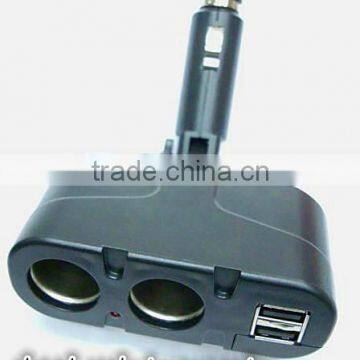 Wholesale 180 degree folding plug dual usb 2 ports car cigarette Lighter adapter power Socket splitter for samrtphones