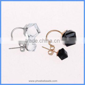 Wholesale Fashion Custom Jewelry Transparent And Black Square Crystal Stud Earrings For Women CTBE10-SC01