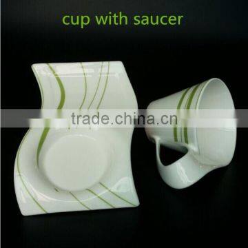 Wave Shape 220ml Bone China Tea Cup and Saucer With Green Color Quality Choice photo-3