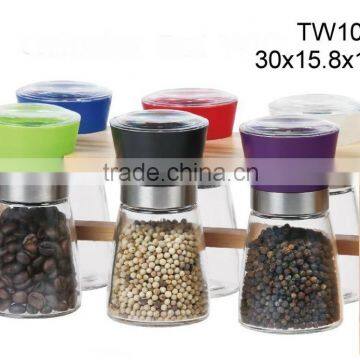 6pcs glass spice jar with ginder with wooden rack (TW1020)