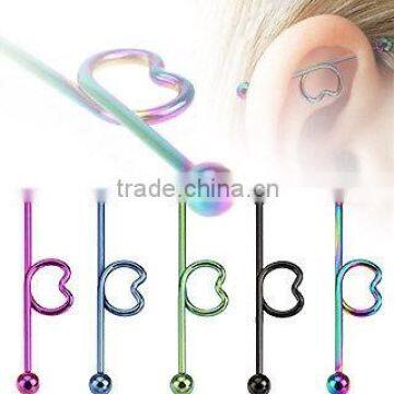 Titanium Anodized Industrial Scaffold Barbell With Heart Shape