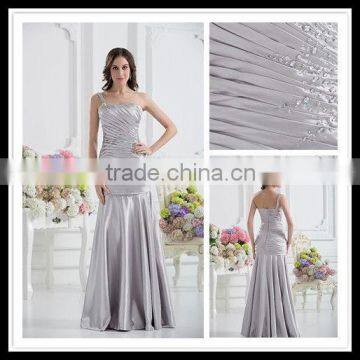 Real Sample One-shoulder Pleated Beaded A-line Floor Length Lustrous Satin Prom Dresses xyy07-046