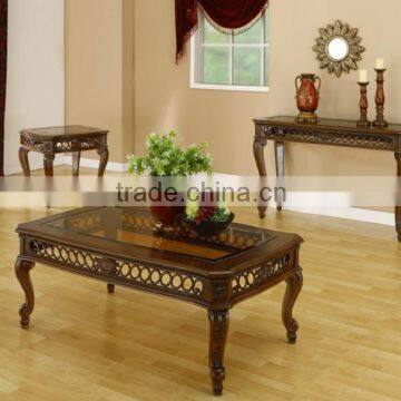 Unique Carved Cutout Pattern Queen Anne Coffee End Sofa Table Set