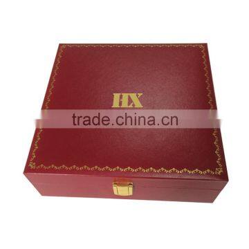 Flip open cover custom gold blocking printing wooden box for gift with lock