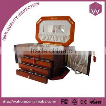 Elegant Wooden Jewelry Box White Mirrored Design Jewelry Cosmetic Box photo-2