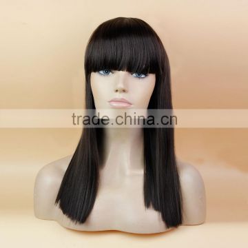 long straight style bob synthetic wig with full bangs black color