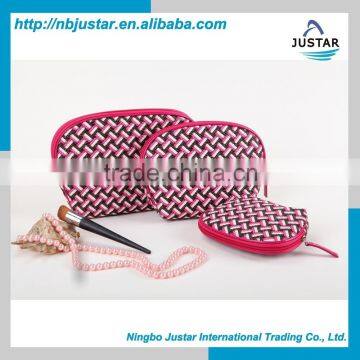 Fashion design 3pcs PVC chevron zipper cosmetic bags wave pattern pink cosmetic bag lady stylish cosmetic pouch