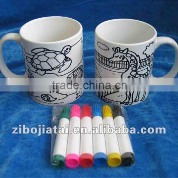 brush ceramic mugJT -056, paint mug , pencil ceramic cup