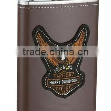 wholesale unique stainless steel hip flask with PU leather wrap