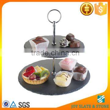 Natural black 2 tier slate cake stand