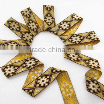 Yellow gray and black squares jacquard ribbon trim