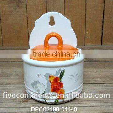 chinese ink flower decal wall ceramics spices pots with orange lids