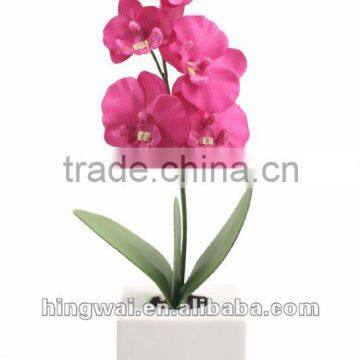 45cm Artificial Flower Phalaenopsis Orchid with 5 Flowers 2 Buds & 3 Leaves in Clay Pot