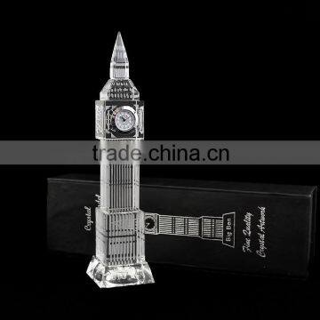 Crystal Building Model With Clock For Promotion Gifts