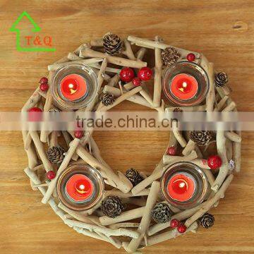 2016 Unique Creative antique wooden glass round candle holder