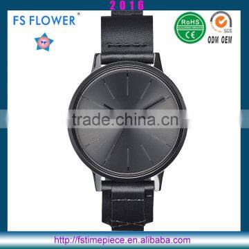 FS FLOWER - Shenzhen Manufacturer Genuine Leather Strap Nickel Free Watch Quartz Japan Movt Watch Stainless Steel Black