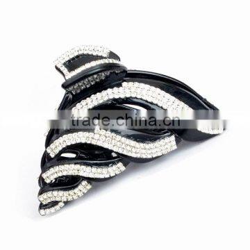 Wholesale Women's Elegant Design Hair Decoration Black Claw Small Rhinestone Ripple Shape Fashion Hair Clip Claw For Halloween