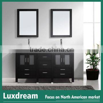 60'' Double mirror bedroom vanity set with CUPC vessel sinks