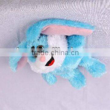 Rolling & laughing mini blue rabbit, light control animated stuffed animal plush toy