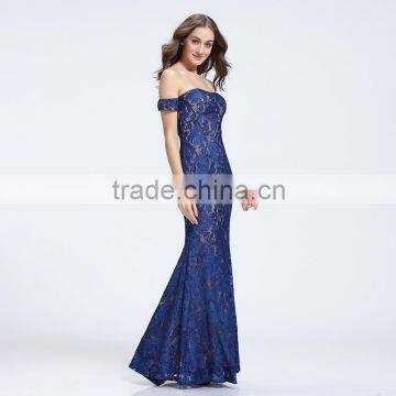 12955 Blue Lace Free Should Full Lenght Ruffer A-line Sweeps Blackless Party Cocktail Prom Dresses photo-3