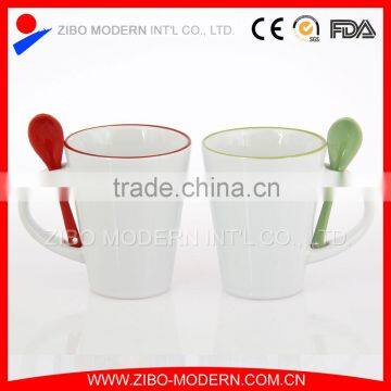 Wholesale Ceramic Travel Coffee Mugs Cups with Spoon in Handle